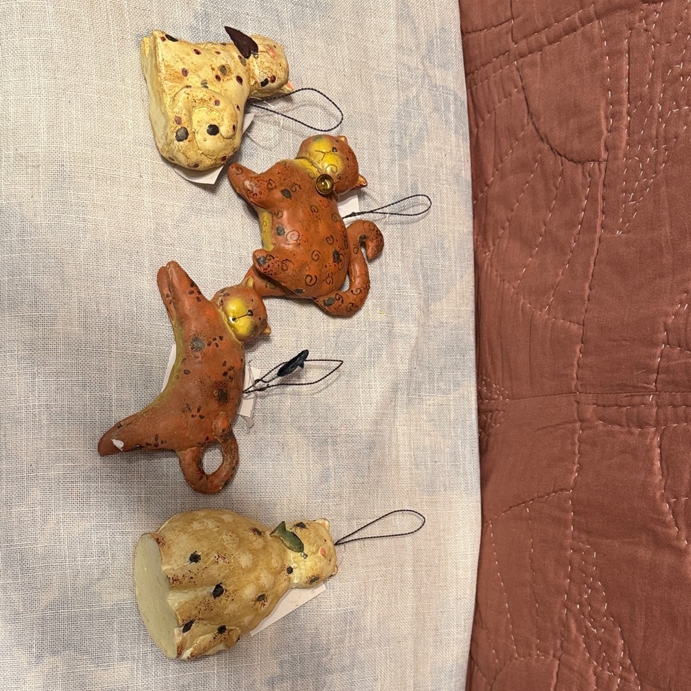 Handcrafted Animal Ornaments Set‎ - Brown and Cream set of 4